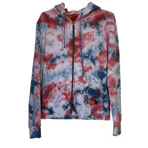 AVIATOR NATION Tie Dye Full Zip Sweatshirt Hoodie in Red Blue White Size S